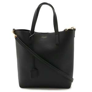 SAINT LAURENT PARIS YSL Yves Saint Laurent Toy Tote Bag Shoulder Leather Blac...